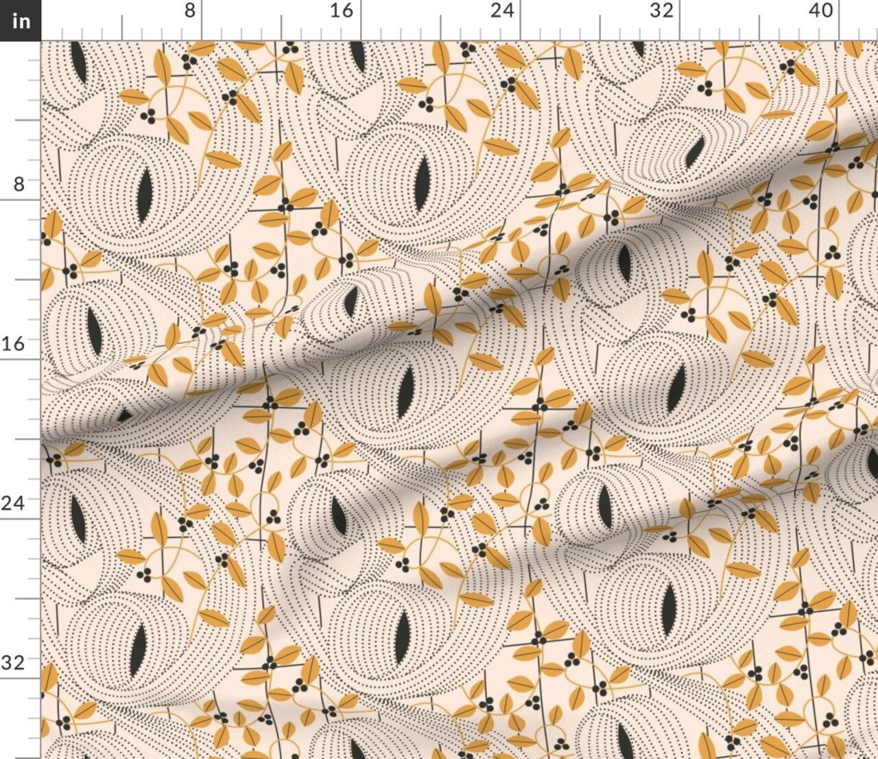 Art Nouveau Goldenrod Yellow Organic Botanical Graphic Lines Custom Printed Fabric by Spoonflower Various Fabrics by the Yard or Fat Quarter